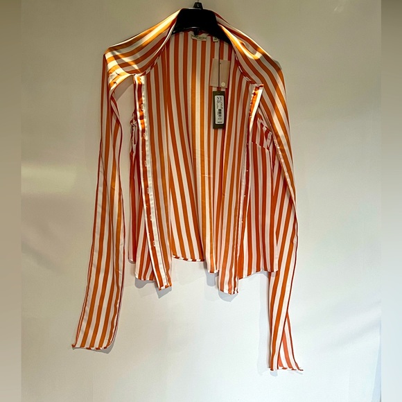 NWT Eva Mendes by New York & Company Coral/White Striped Sleeveless Blouse - Picture 3 of 8